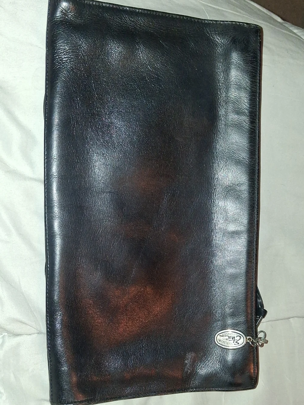 Vintage Prestine Etra Men's Black Leather Zip Clutch With Etra Logo On Zip